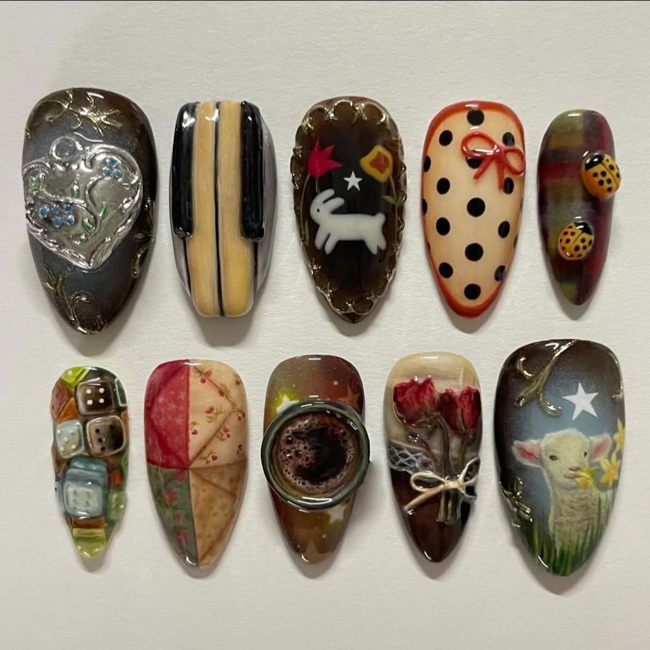 Nail Art Y2K - 24 adet Vintage Country Tarzı Yanlış