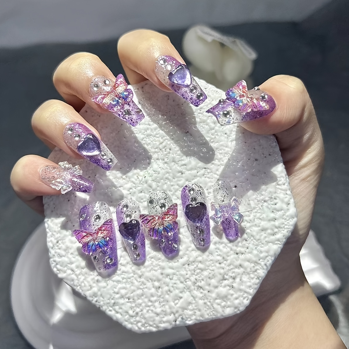 Nail Art Y2K - 10 adet Mor Fantezi Kelebek takma