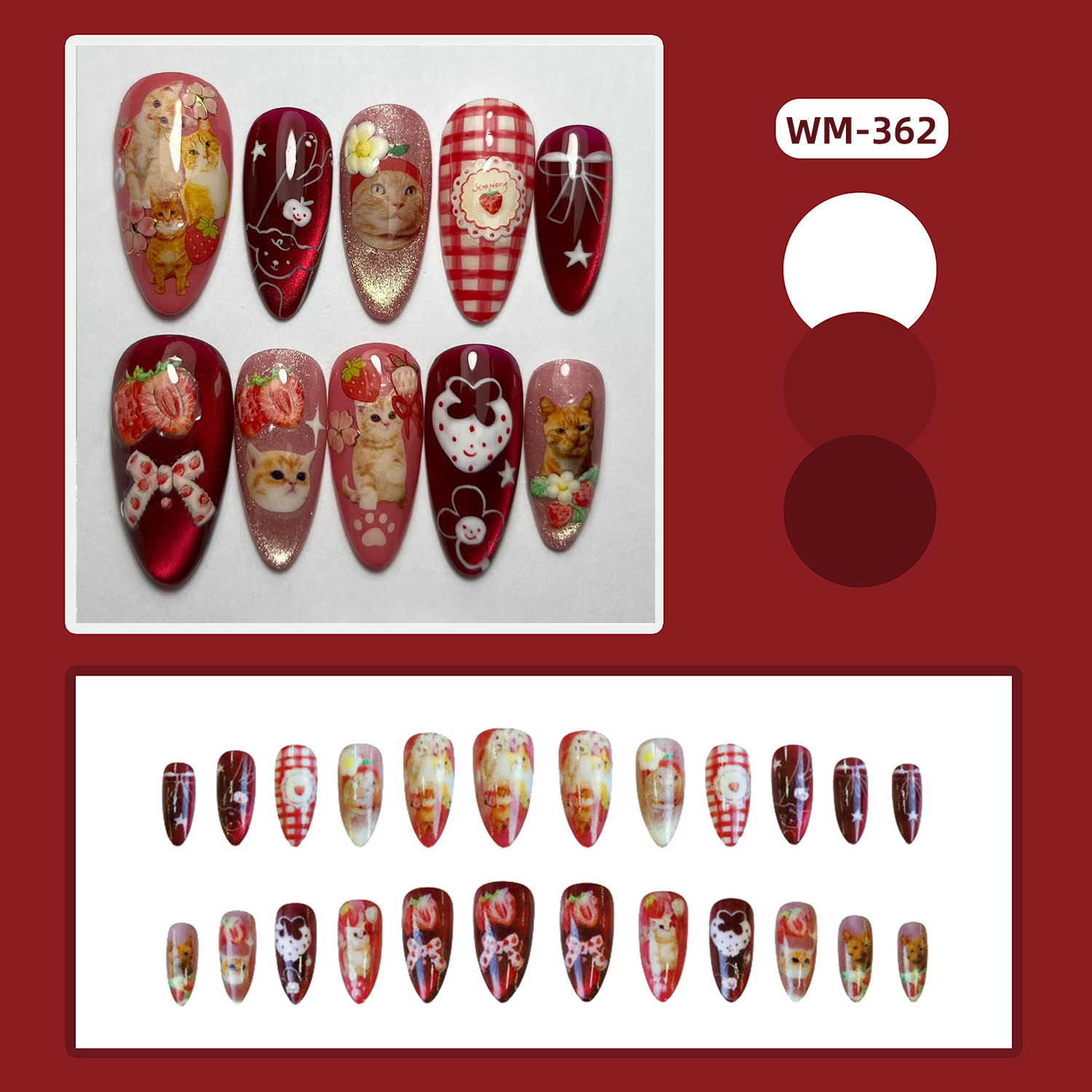 24 Adet Çilekli Kedi Gözü Takm - Nail Art Y2K incelemesi ve fiyatı